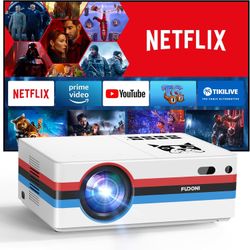 Projector with WiFi 6 and Bluetooth 4K Support, FUDONI 800ANSI Native 1080P Outdoor Projector, Auto Keystone/Electric Focus, with Built-in Netflix/You
