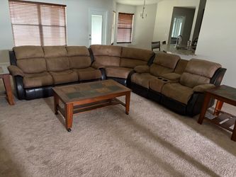 Sectional, bed, reclining, coffee table and two end tables