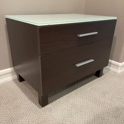 Brown Bedroom Nightstand With Glass Top 