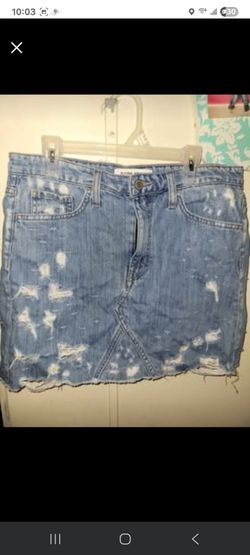 Distressed Flying Monkey denim mini skirt is size 27