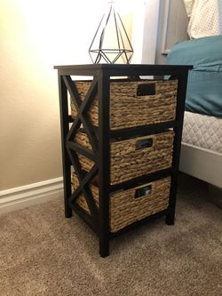 Black side table with basket drawers