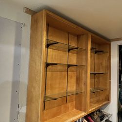 Wood Shelves With Glass Dividers With Glass Doors