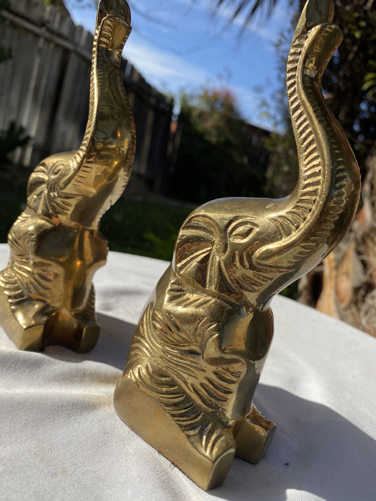 Vintage Brass MCM Boho Elephant Bookends