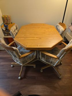 Octagon Wood Dining Table with 4 Chairs
