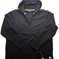 NWT adidas Men's Woven Wind Stretch Hoodie! BLACK! 1/2 Zip Jacket! MEDIUM!