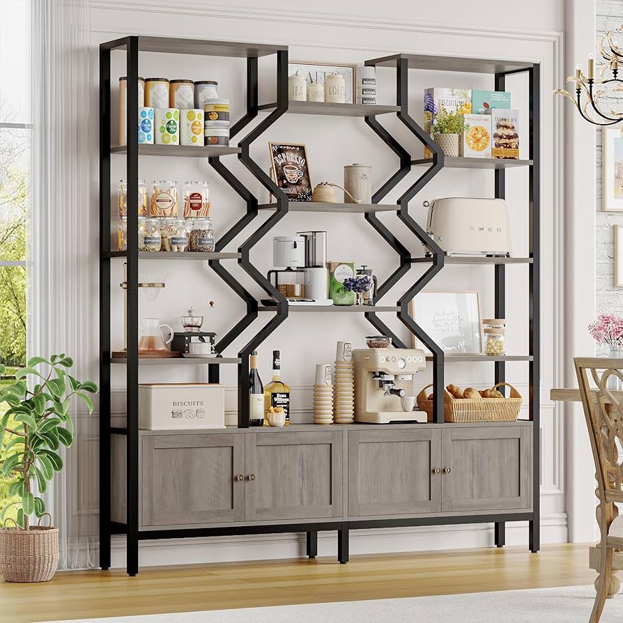 Tall 5-Tier Bookshelf with 4 Large Storage Cabinet, 74.2" W x 76.5" H Etagere Bookcase 14 Open Display Standing Shelves with Metal Frame for Living Ro