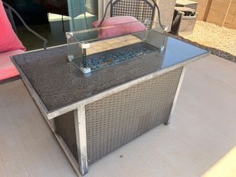 Outdoor Propane Fire Pit Table + Tank + Glass Wind Guard