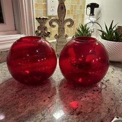2 Pieces Red Glass Vases 