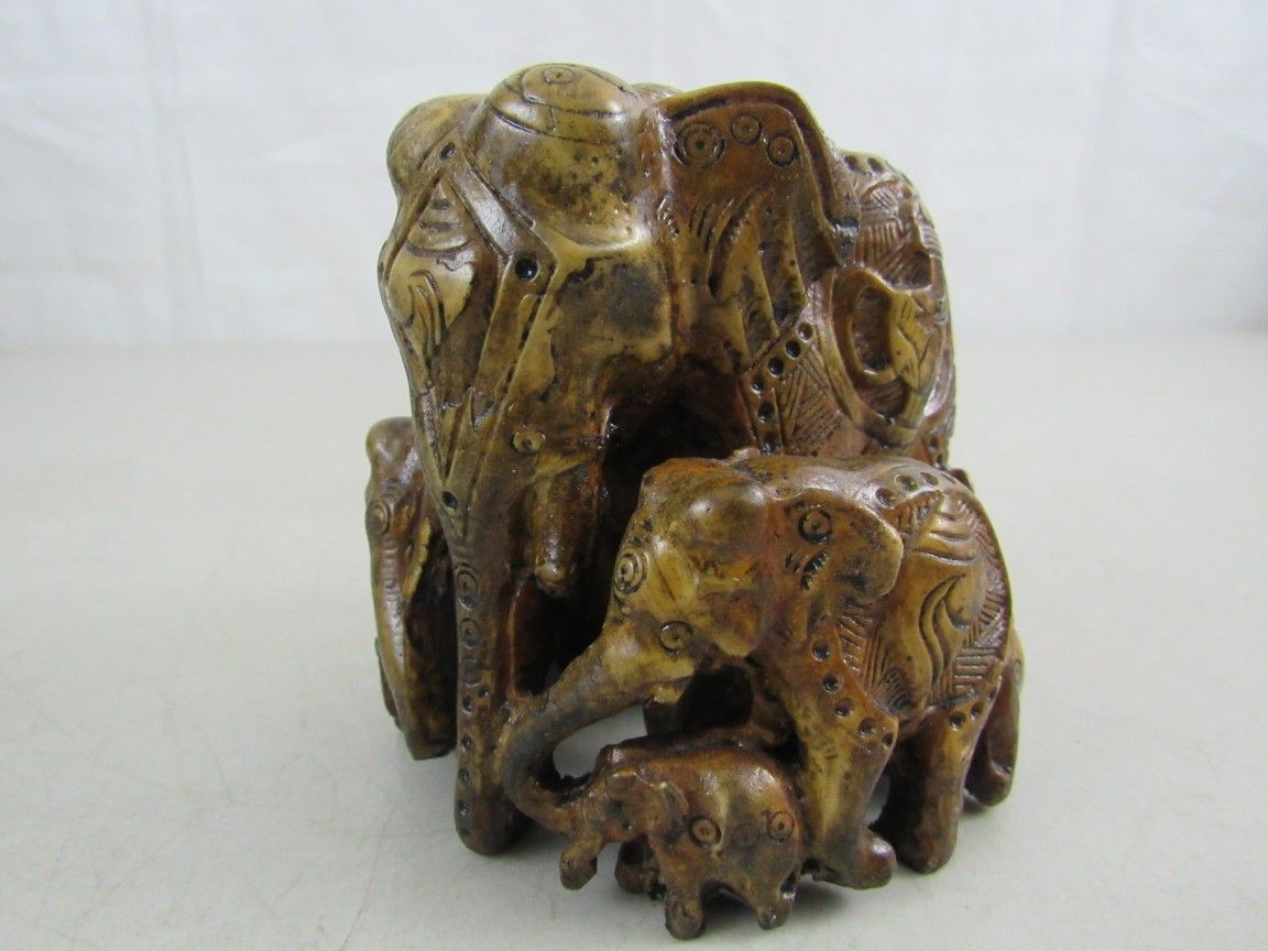 Asian Elephant Family Ring Folk Art Epoxy Hand Crafted Sculpture
