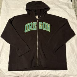 Offical Oregon Ducks Black Zoozatz Cotton Fleece Green & Yellow Double Felt Full Zip Hood