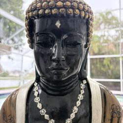 19” X 17” MEDITATING ZEN BUDDHA STATUE.  Good  Energy. Display In Meditation, Accupuncture, Massage & Yoga Room. Vintage, Heavy & Detailed Plaster. 