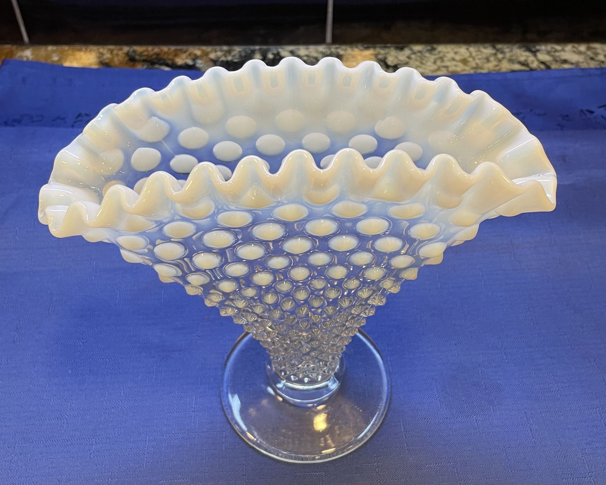 Vintage Fenton Opalescent Hobnail Fan Vase 