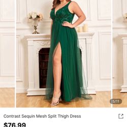 Contrast Sequin Mesh Split Thigh Dress