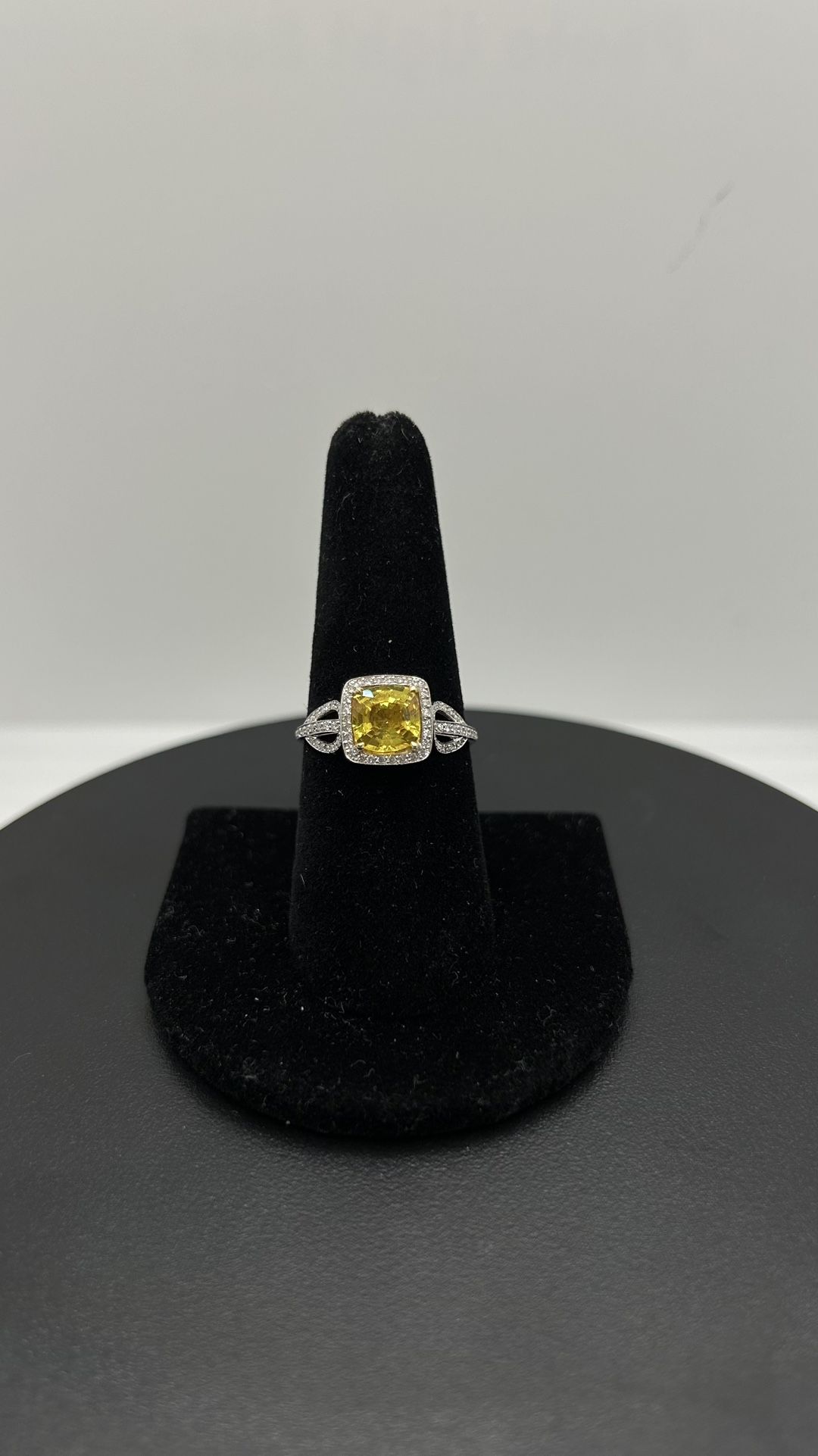 WG Cushion Cut Yellow Sapphire Ring