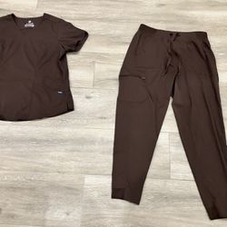 Adar Pro Medical Spa Uniform Scrubs Brown Womens Size XLarge  V Top + Drawstring Bottom  