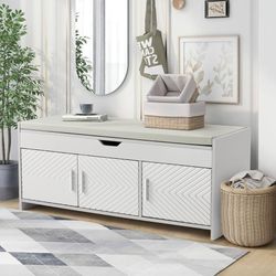 Storage Bench, Shoe Bench with Lift Top Storage, Entryway Bench with Cushioned Seat, Adjustable Shelf for Living Room, Bedroom, Hallway, Light Grey