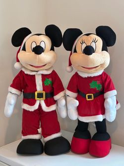Disney Holiday Santa Mickey & Minnie Mouse Plush Door Greeters Set Vintage Late 1990’s