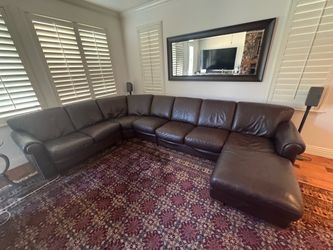 Macy’s Genuine Leather Sectional Sofa – Large Brown L-Shaped Couch