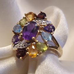 10K Pretty Multi-Gem Ring - 6.25