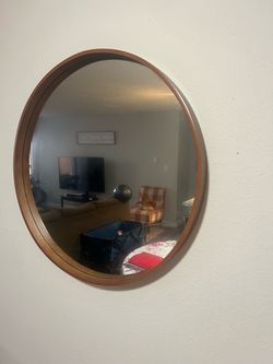 Round Wall Mirror with Wood Frame
