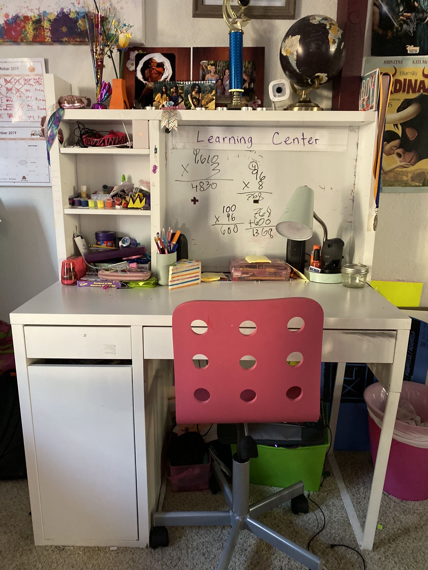 White Desk with Pink Chair