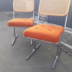 MCM Chrome And Cane Chairs x2