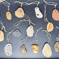 Lot of 20+ Handmade Wire-Wrapped Beach Stone Pendants