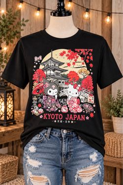 XL Beautiful Hello Kitty & Kuromi Kyoto Kawaii Japanese Anime Tee