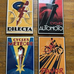  Art Deco Bicycle Poster Frames  Set of 4   Cycling Poster Bicycle Art Vintage Bicycle Poster Cycling Art Tour de France
