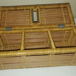Bamboo 3 Compartment Storage Basket 