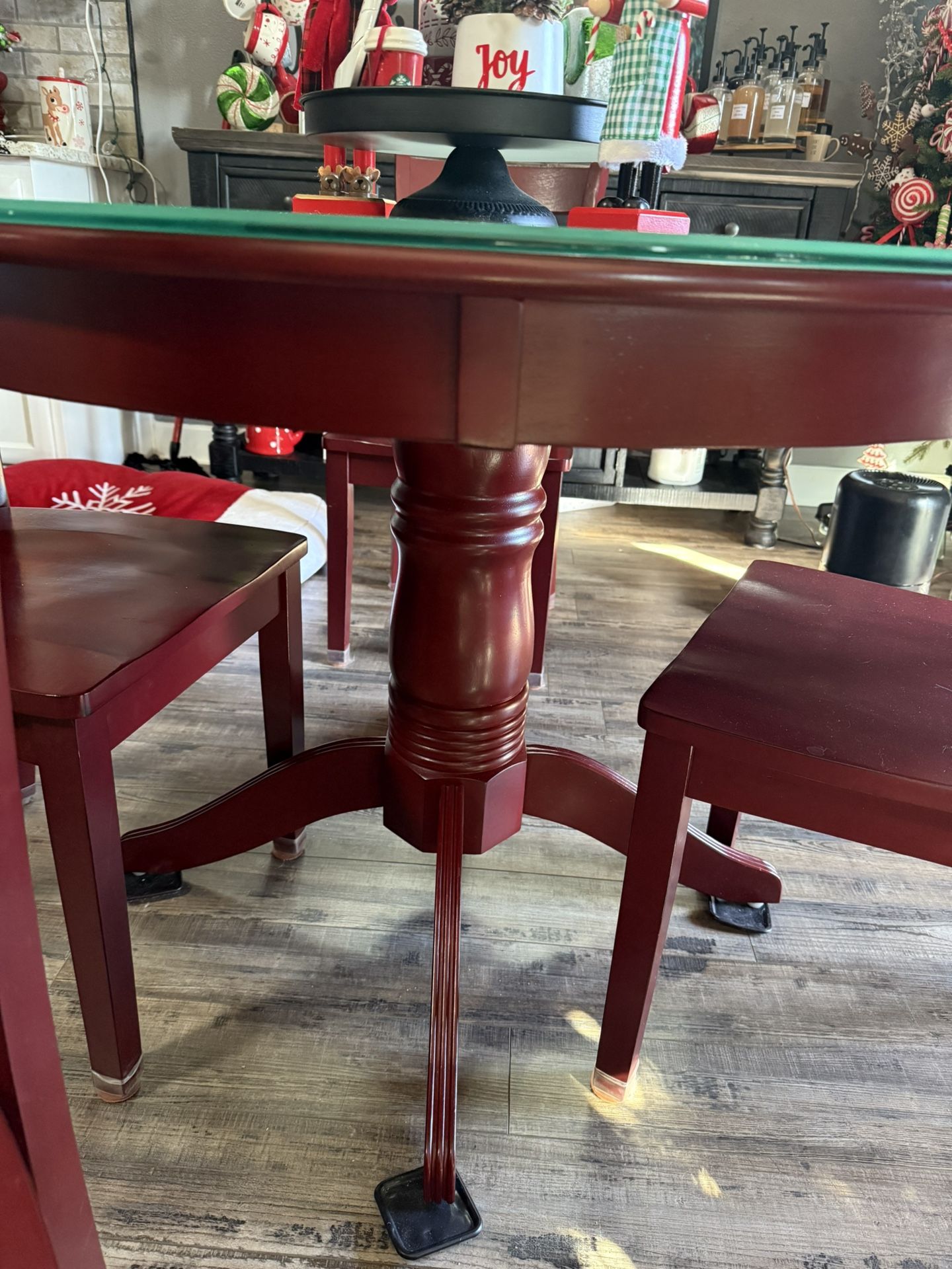 As New Cranberry Red Table And Chairs With Custom Glass Top