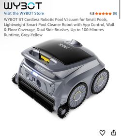 WYBOT B1 Cordless Robotic Pool Vacuum for Small Pools, Lightweight Smart Pool Cleaner Robot with App Control, Wall & Floor Coverage, Dual Side Brushes