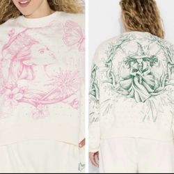 Wicked Women’s 2XL Katie Kime Glinda/Elphaba Graphic Pullover Sweatshirt XXLNWT