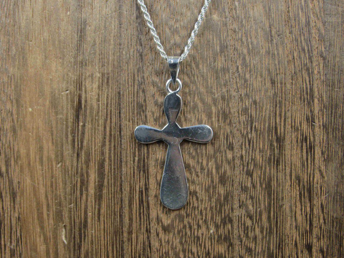 16 Inch Sterling Silver Plain Large Hefty Cross Pendant Necklace
