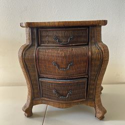 Wicker Rattan End Table With Drawers 