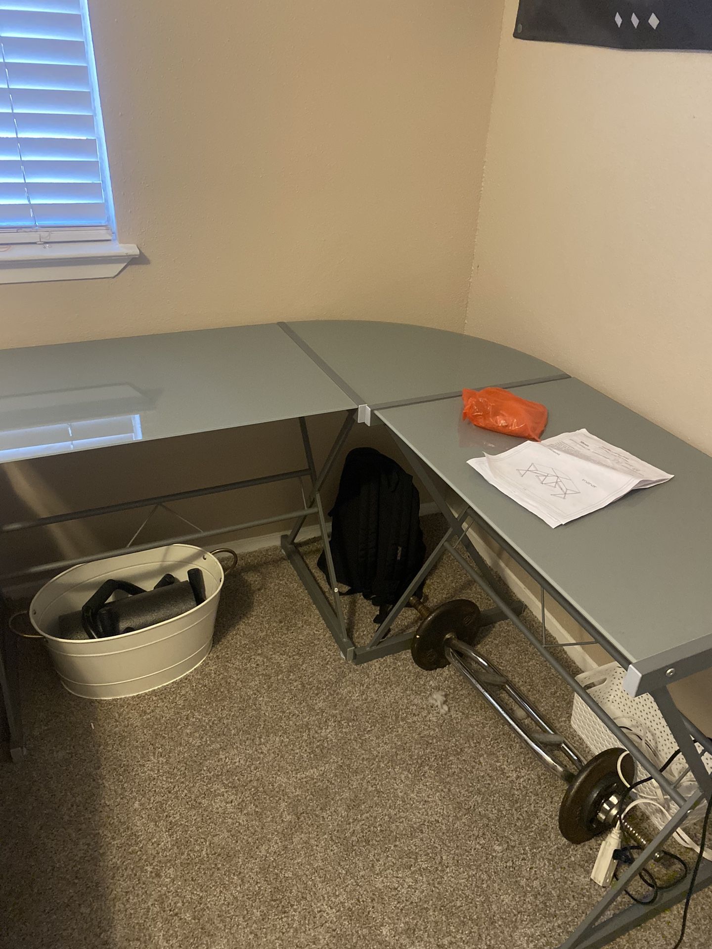 Atrium Glass L Shaped Desk $70Send Offers