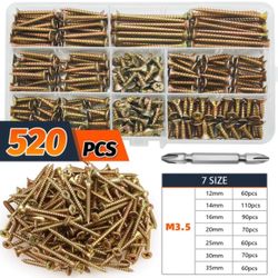 520-Piece M3.5 Wood Screw Assortment Set