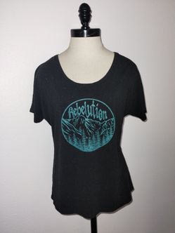 Rebelution Women's Band Black Speckled T-shirt Size Small EUC