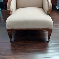 Upholstered and Oak Finished Armchair with Natural Woven Accents