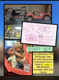 🚨 PRICE DROP! NOW $50 — WAS $89.99! 🚨 Our Generation Pink Jeep + Trailer + 2 Dolls Grab this doll adventure set at a reduced price! Includes the pi
