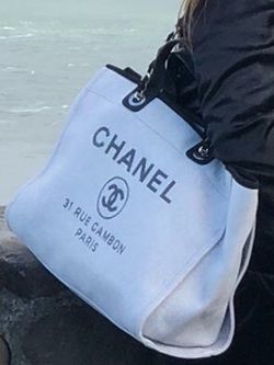 Chanel Deauville Large Black Grey Leather Tote for Sale in San