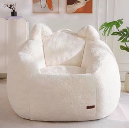 Bean Bag Chair, Cute Cat Ear Floor Sofa with Shredded Foam Filling Soft Faux Fur Floor Chair, Fun Stylish Sofa Chair Comfy Sofa for Bedroom Dorm Livin