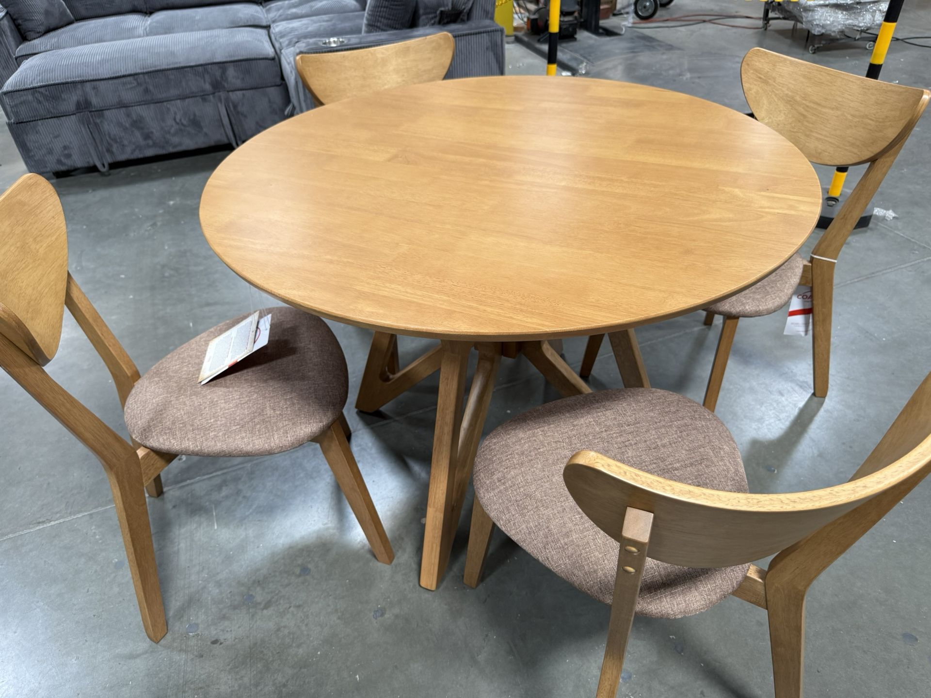 New! Natural Wood Dining Set, 5pcs Dining Set, Round Dining Table And Chairs, Table, Chairs, Kitchen Table, Casual Dining Set, Dinette Set,Round Table