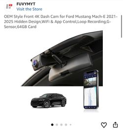 OEM Style Front 4K Dash Cam for Ford Mustang Mach-E 2021-2025 Hidden Design,WiFi & App Control,Loop Recording,G-Sensor,64GB Card