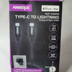 NEW, PowerXcel TYPE-C TO LIGHTNING Charge & SYNC cable. 4ft