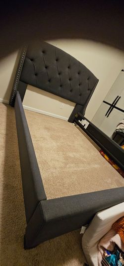 Ashley Queen Size Blue Fabric Bed Frame