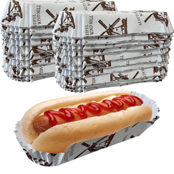 Hot Dog Trays, Pack of 200, 6.49 in L x 3.14 in W x 1.18 in H, White, Disposable, Paper