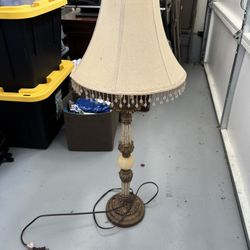 Boho vintage white brown antique lamp 30” height