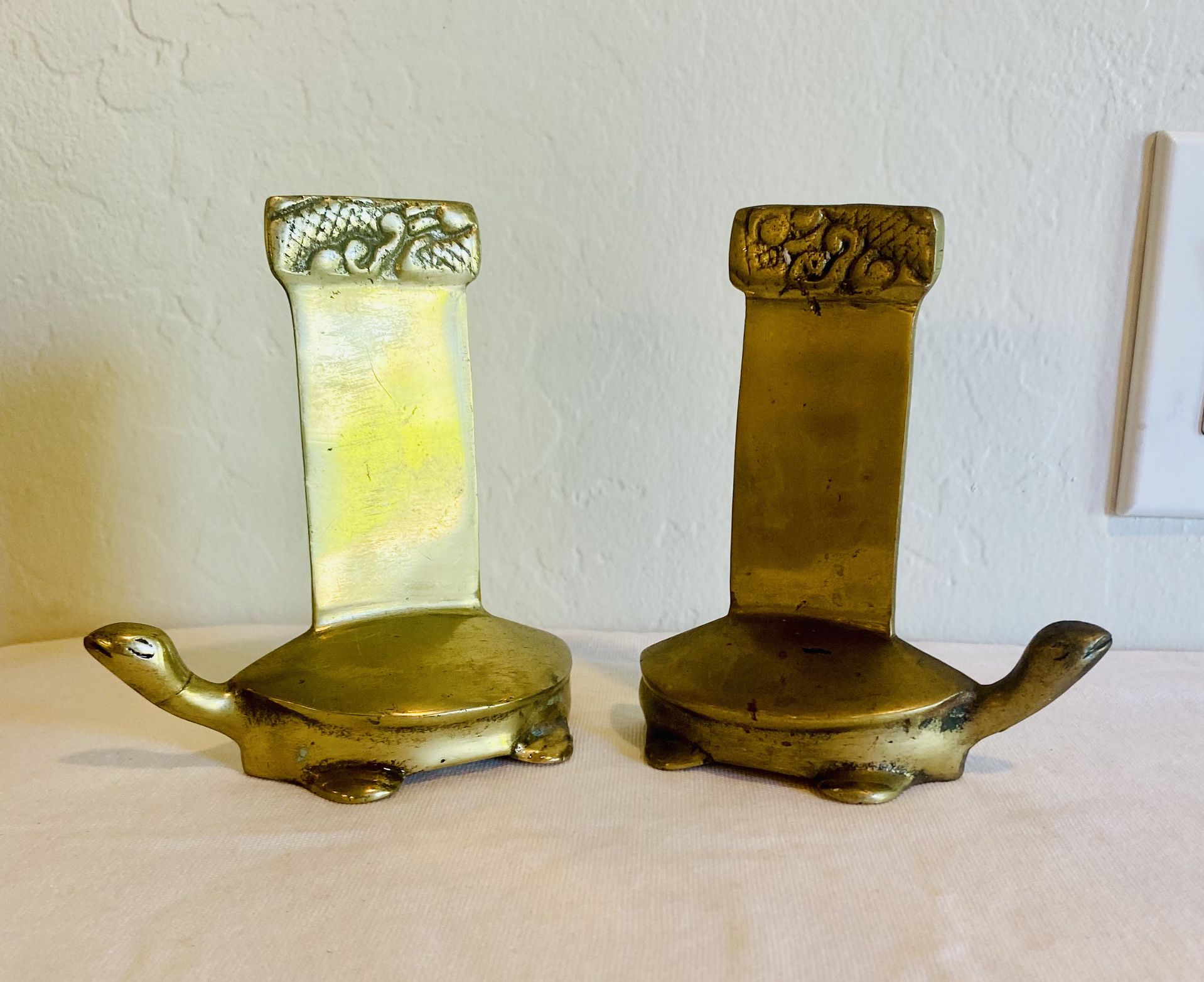 vintage brass turtle bookends