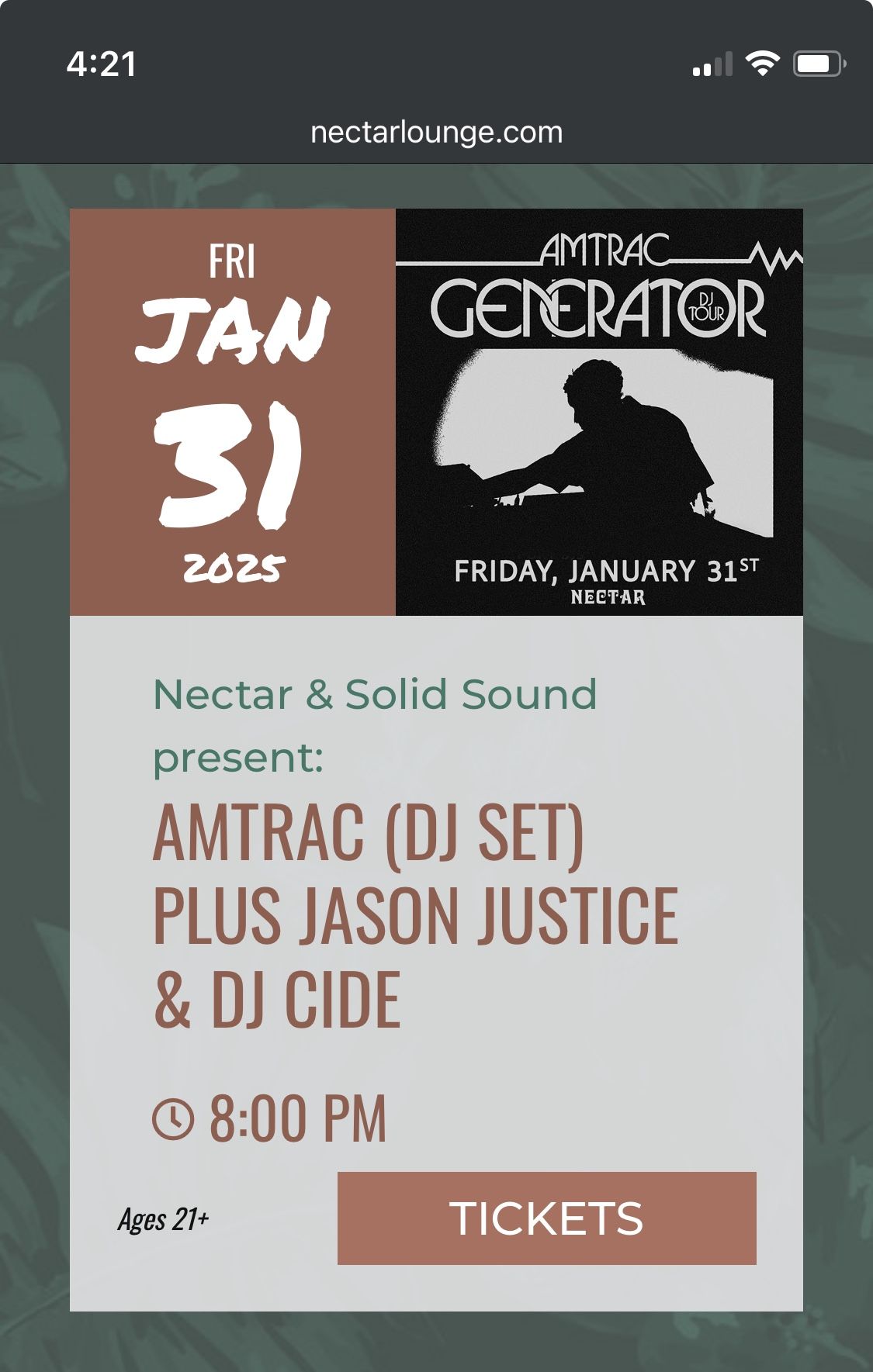 VIP Booth Nectar Lounge - Amtrac | Fremont, WA | Friday 1/31